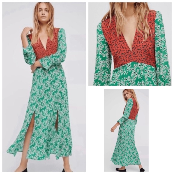 Free People Dresses & Skirts - 🚨Final Sale🚨!! Free People Rixo London X  Green and Red Floral Maxi Dress Size L